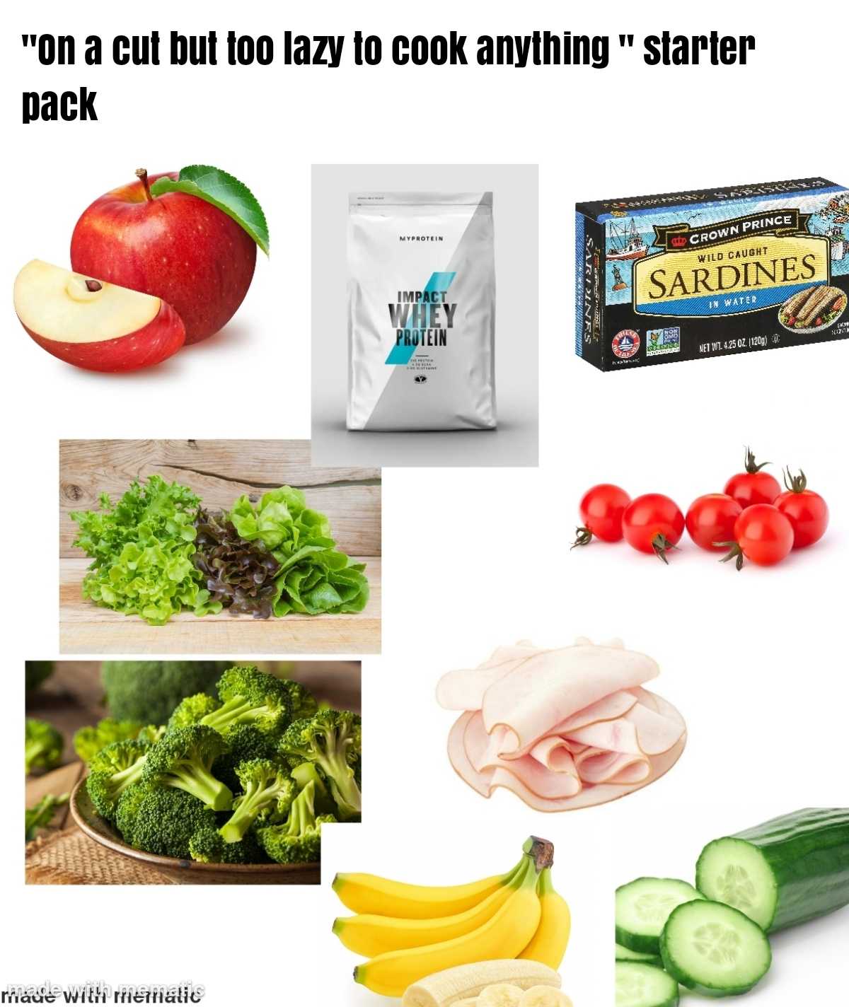 a close up of a bunch of food items with a caption