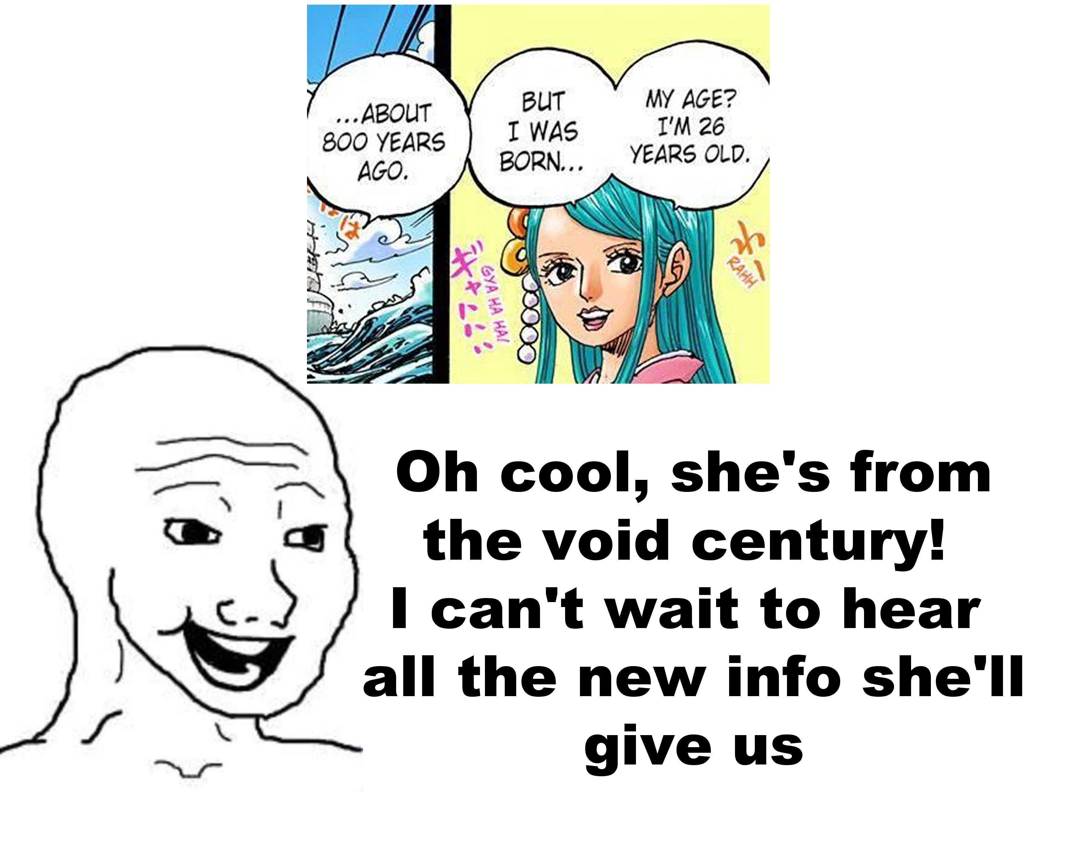 cartoon of a woman with a comic strip saying, oh cool she ' s from the void century