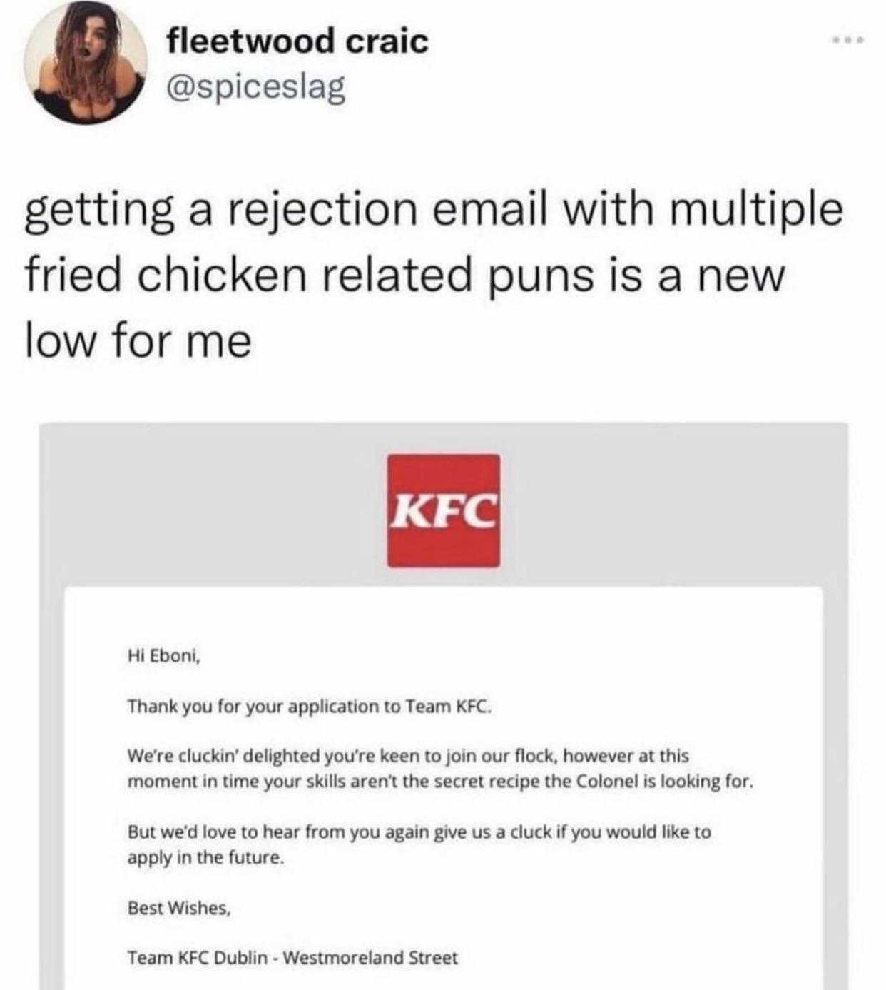 a screenshot of a tweet with a picture of a chicken