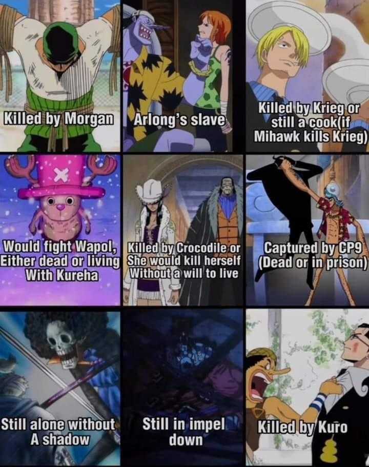 a bunch of pictures of one piece characters with caption