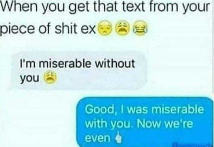 text when you get that text from your piece of shit ex i ' m miserable without you