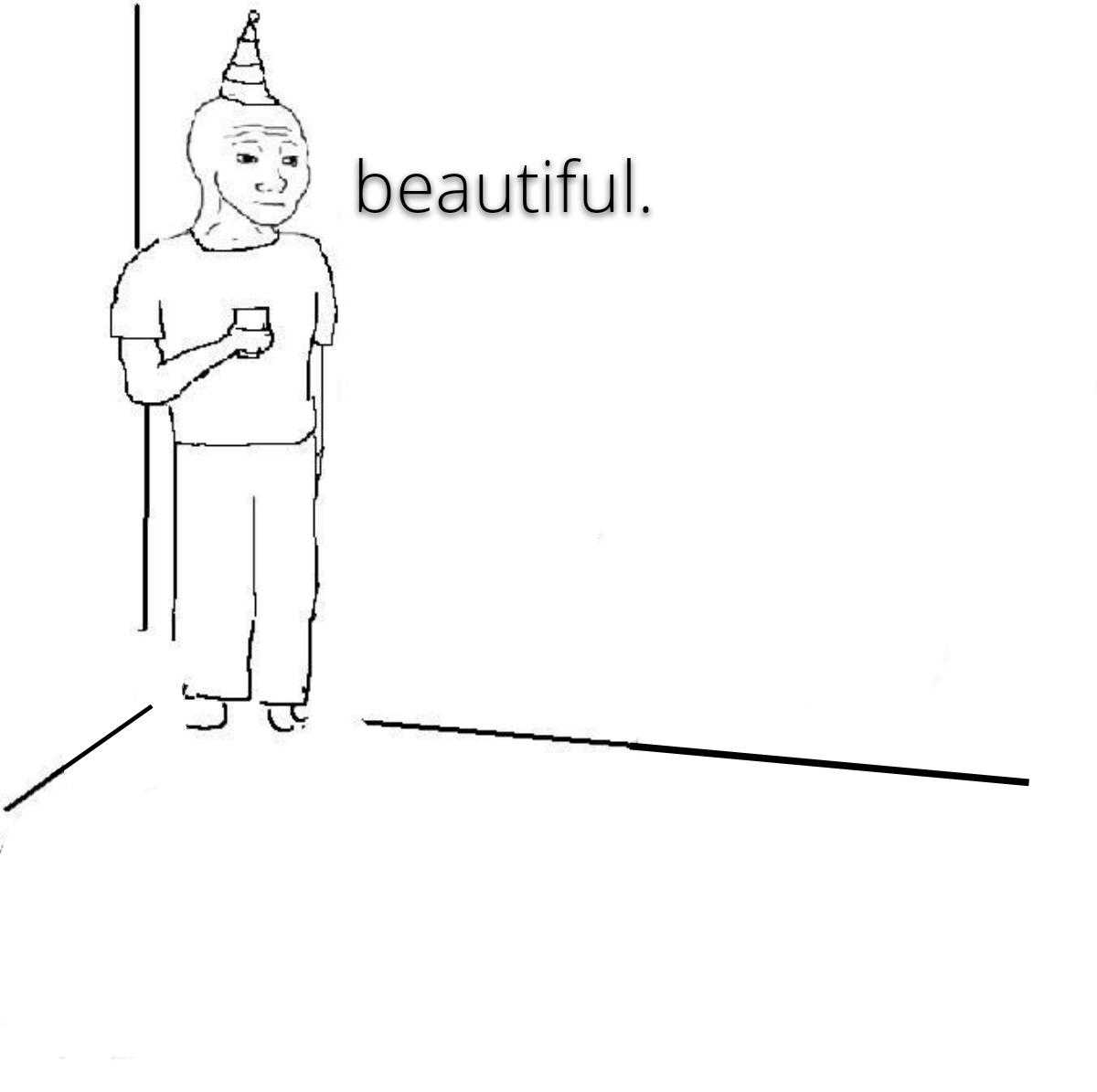 cartoon of a man standing in front of a door with a birthday hat on