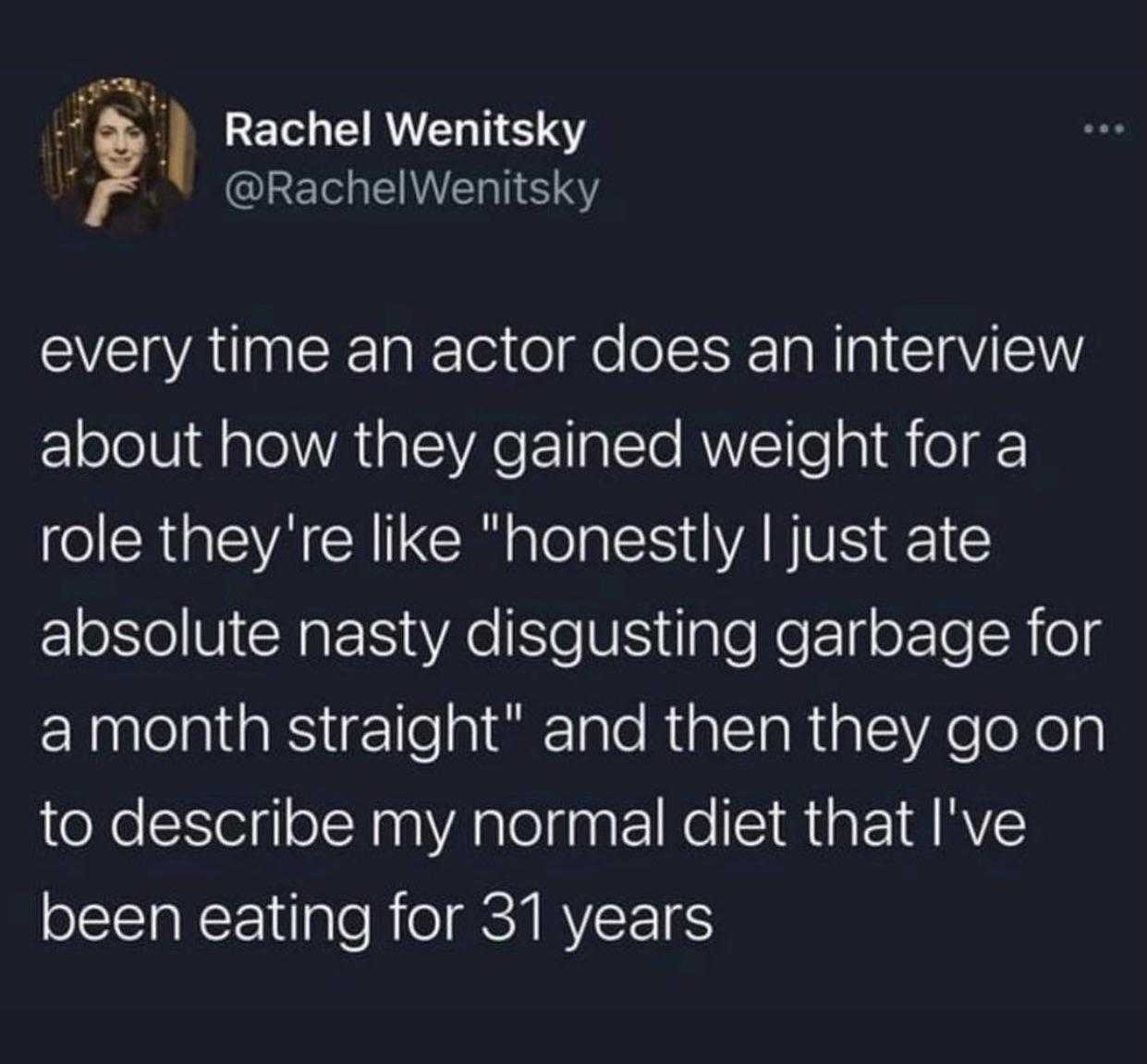 a tweet message from rachel went to describe her career