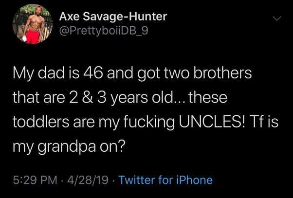 a tweet message from a man who is saying he ' s not going to be a grandpa