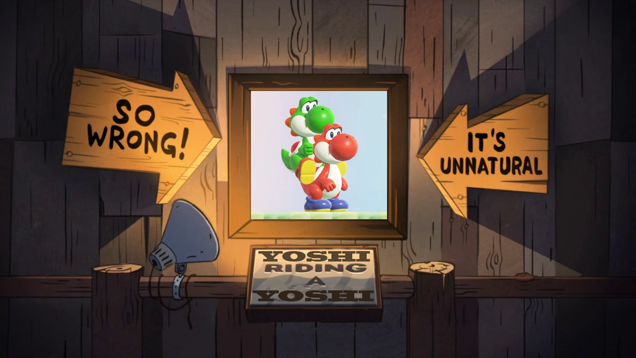 there is a picture of a picture of yoshi riding yoshi