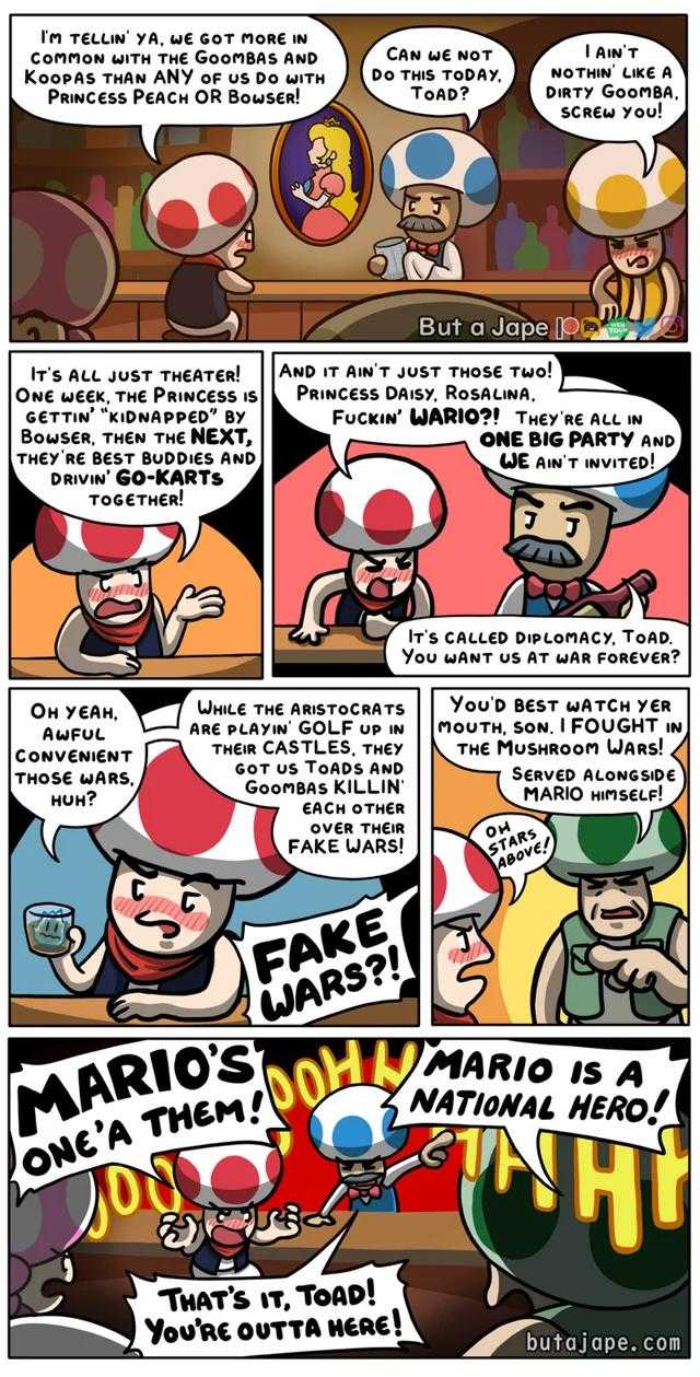 a comic strip with a cartoon of a mario bros character