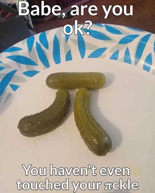 there are two pickles on a plate with a pi symbol on it