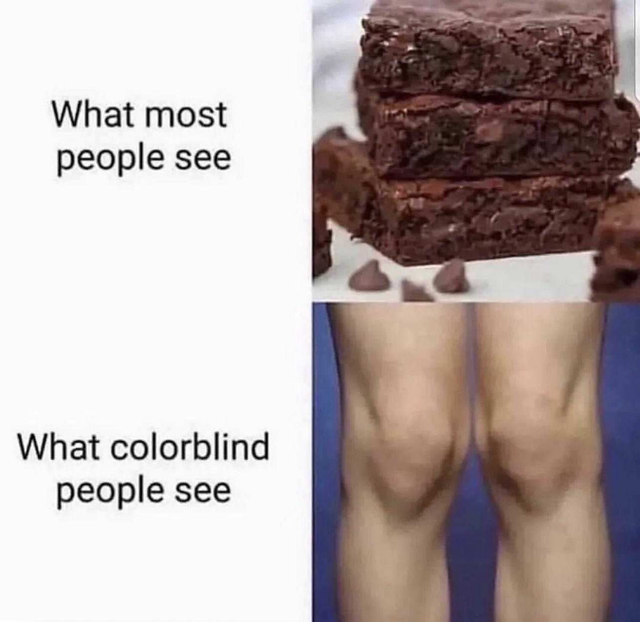 a close up of a person ' s legs with a brownie on top of them