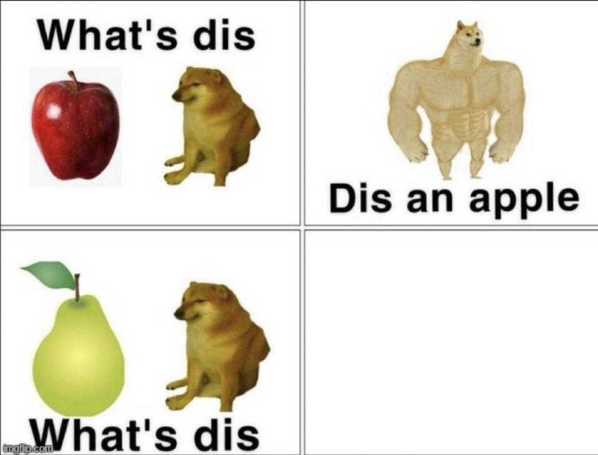 a close up of four pictures of different animals and an apple