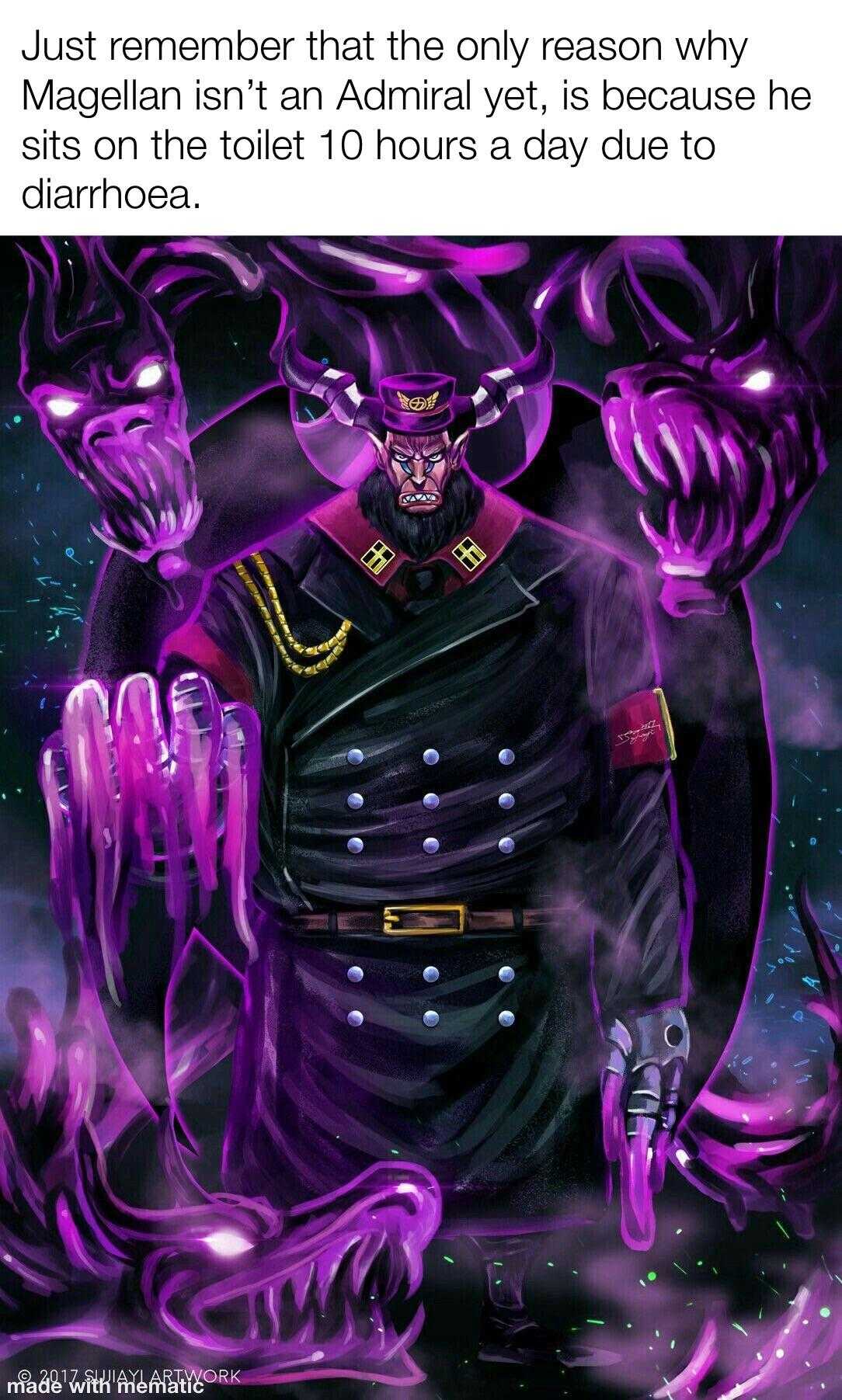 a cartoon picture of a man in a black robe holding a purple demon