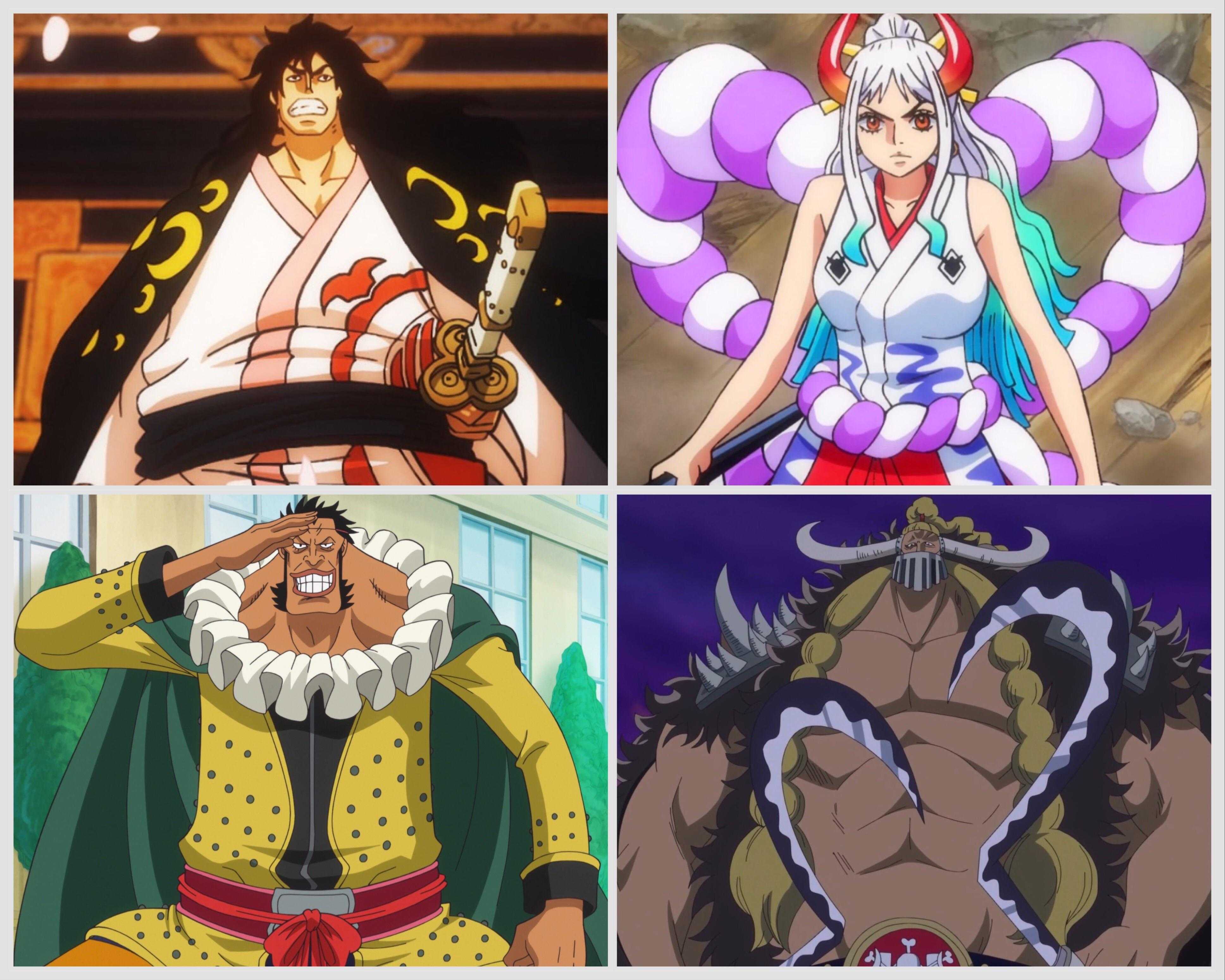 four different pictures of a man and woman in anime outfits