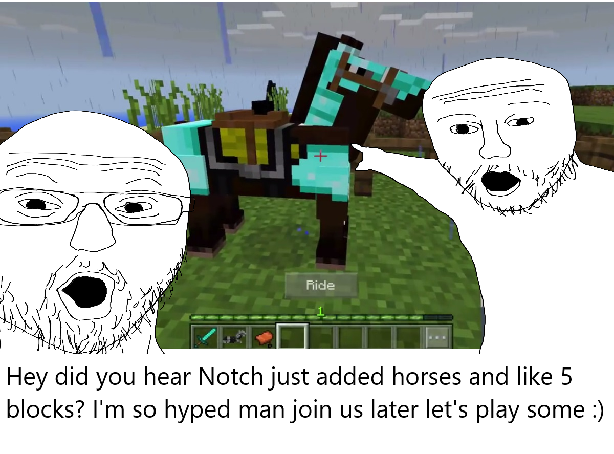 cartoon of two men in glasses and a beard standing in front of a horse