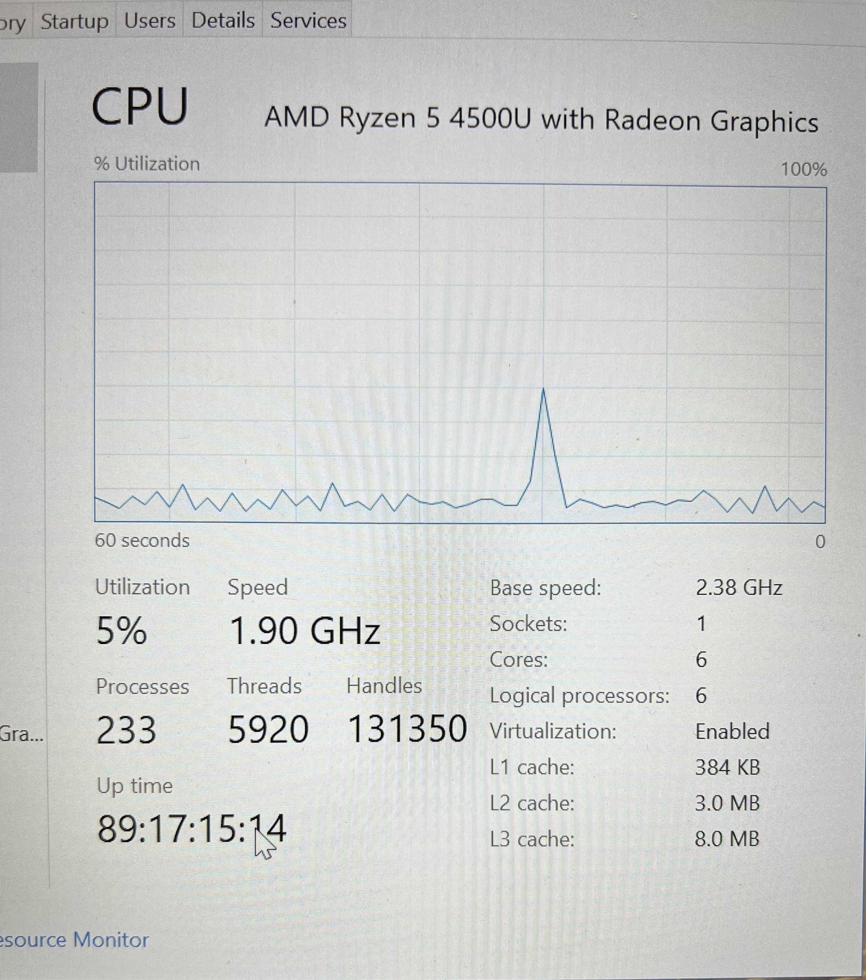 screen showing a computer monitor displaying a cpu