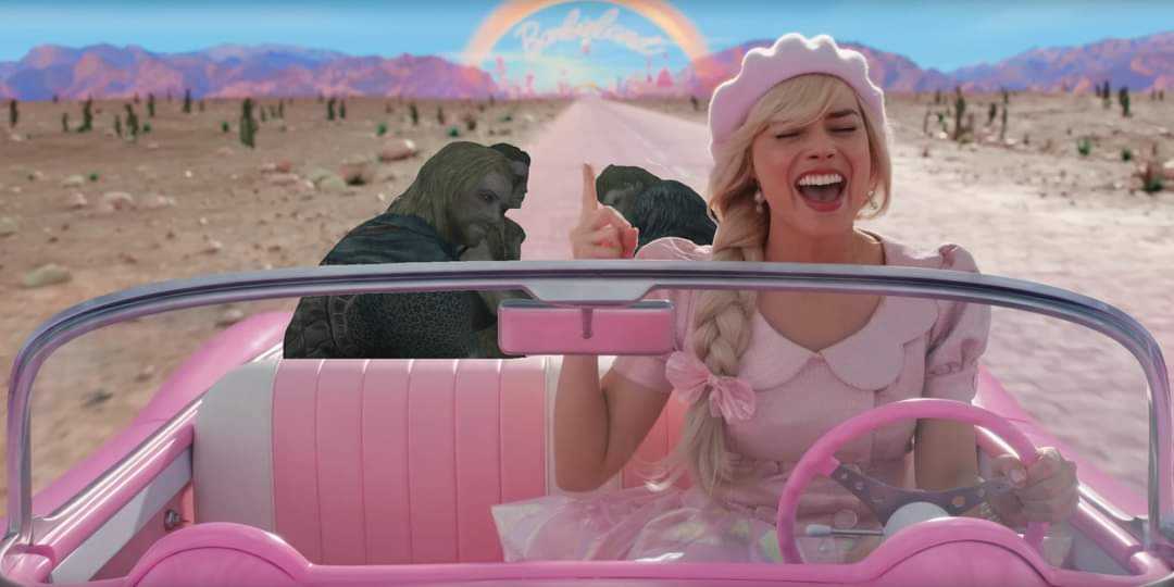 blond blond haired woman in pink car with a dog in the back