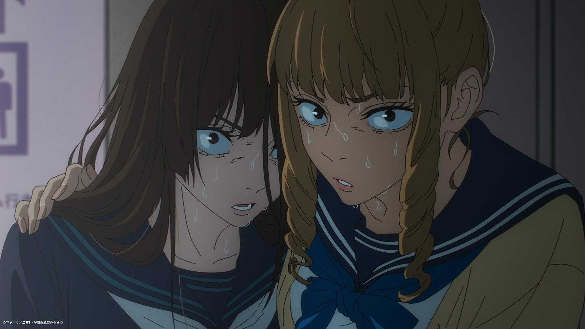 anime image of two young women in sailor uniforms looking at something