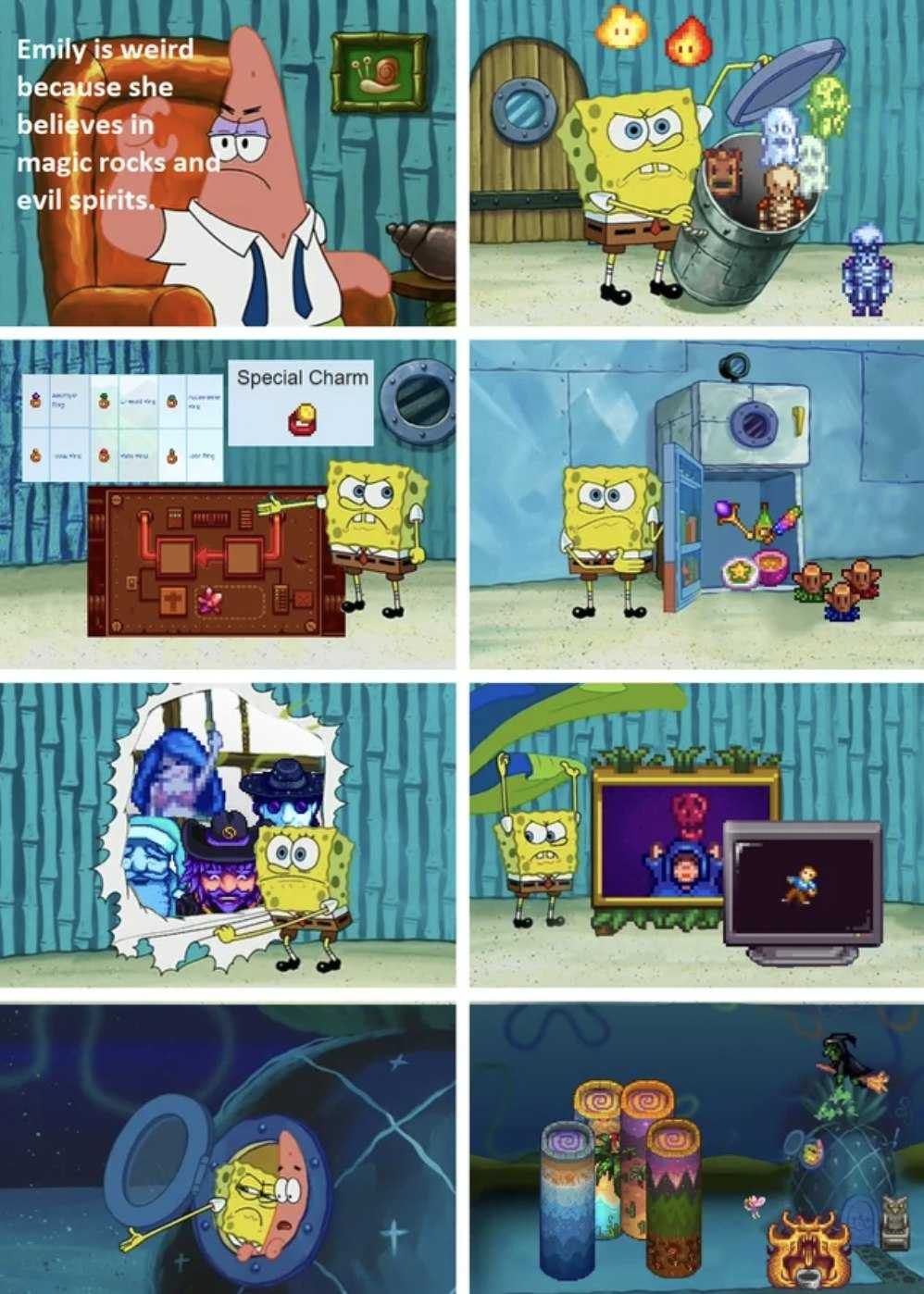 a cartoon picture of a series of pictures of spongepants