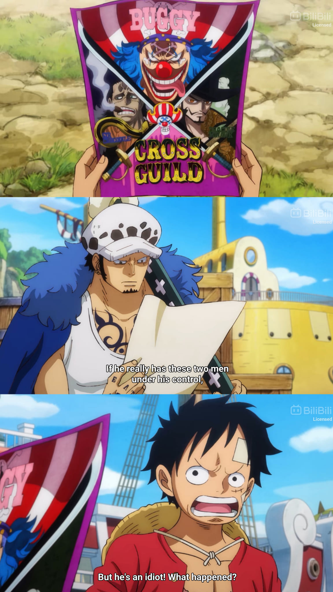 there are two pictures of one of the characters in one piece of anime