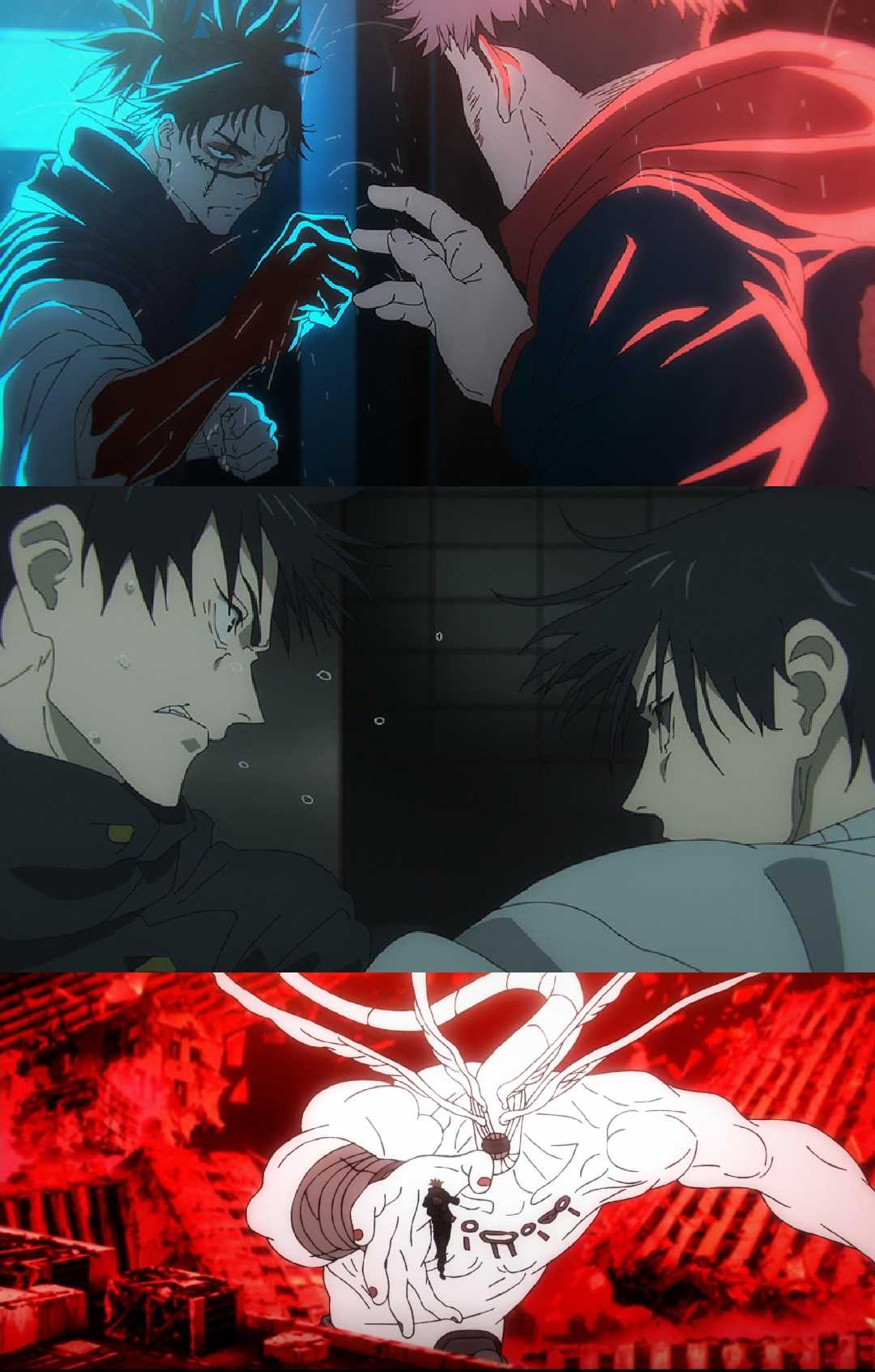 anime characters in a dark room with red lighting