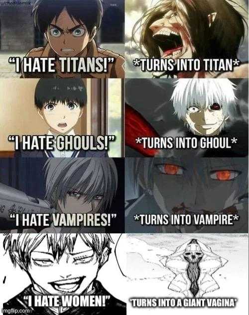 a picture contain of a series of anime memes with a caption of the characters