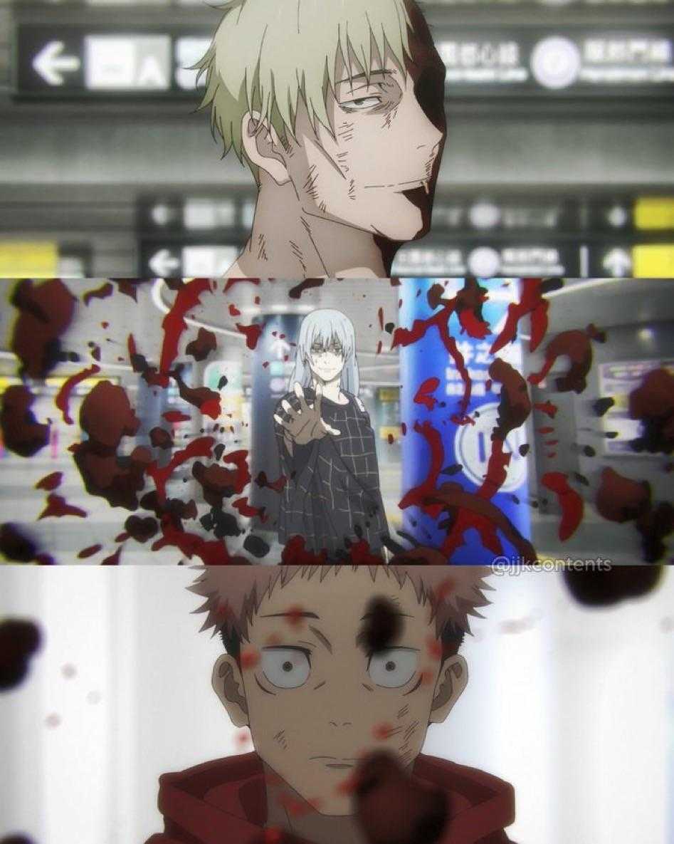 anime characters with blood on their faces and blood on their face