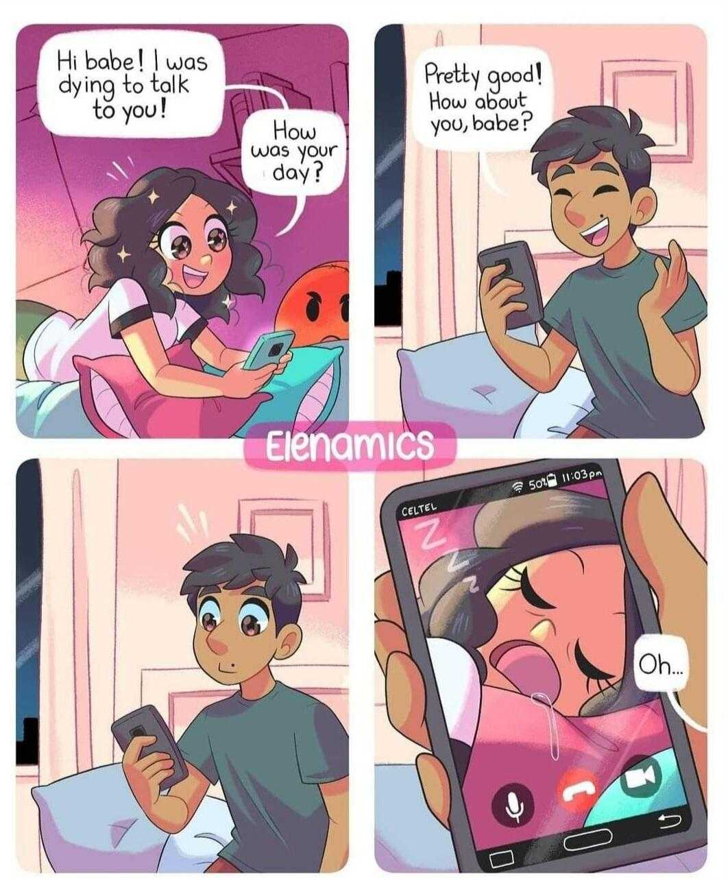 cartoon of a boy and girl talking on their phones