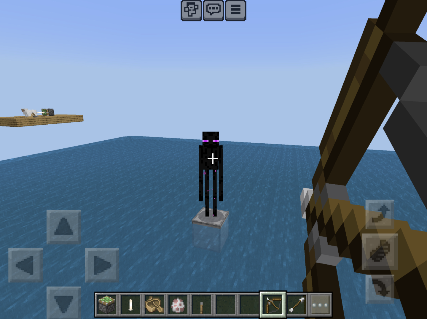 there is a small robot standing on a platform in a minecraft game