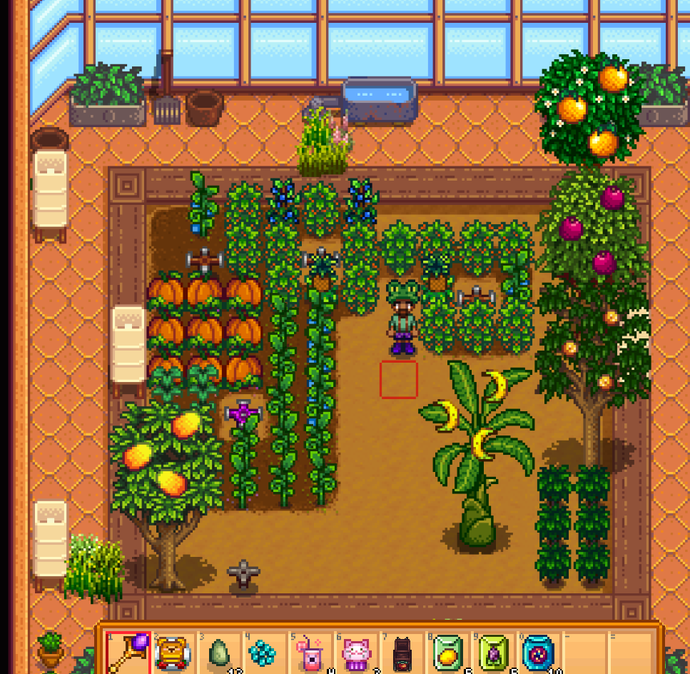 a screenshot of a garden with a lot of plants and fruit