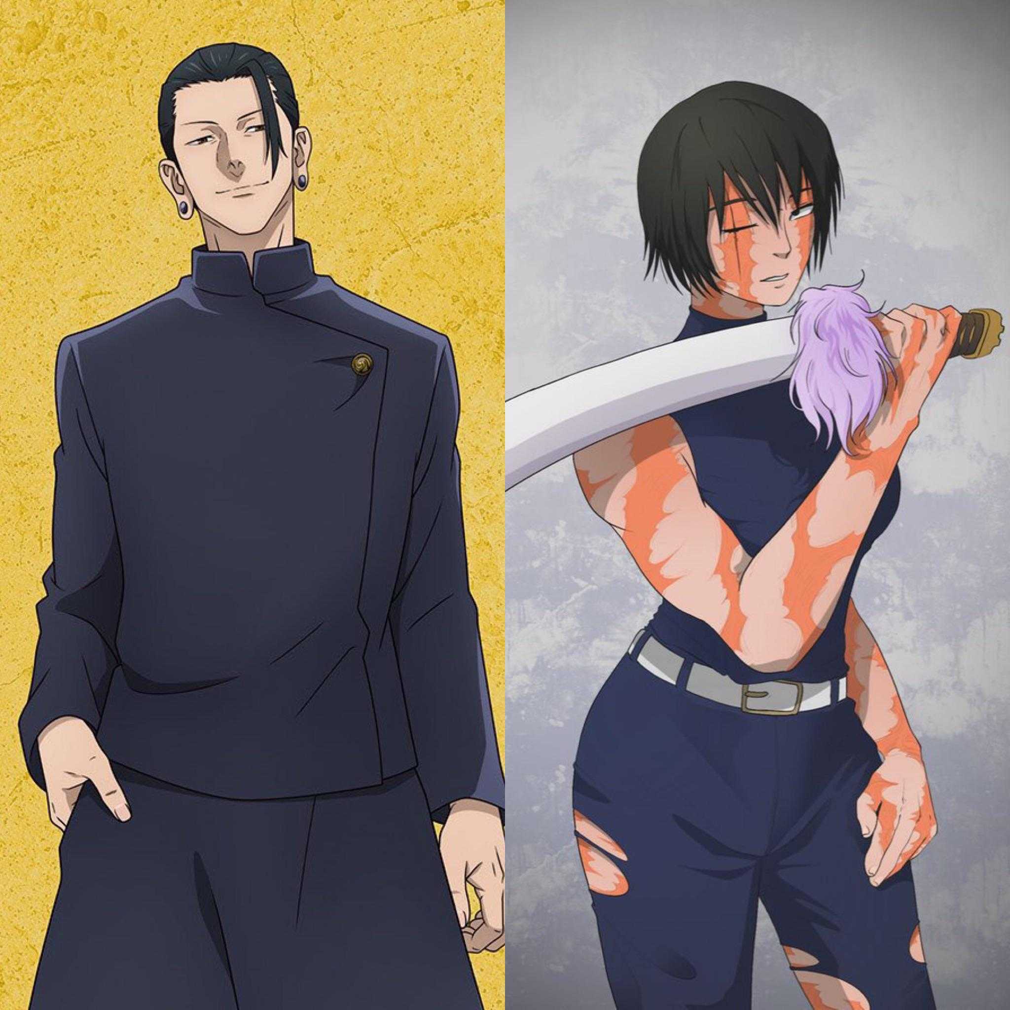 anime characters of a man and a woman with a sword