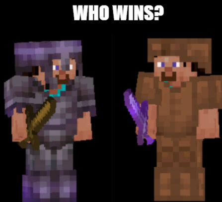 two minecraft characters with a purple sword and a purple sword