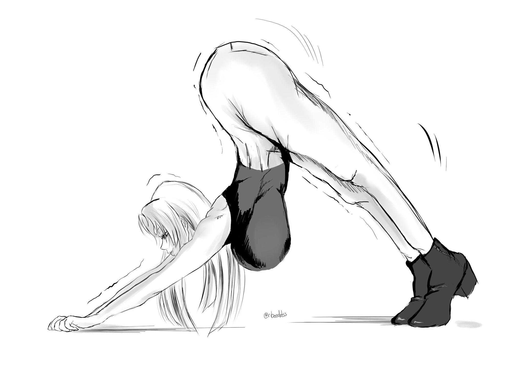 a drawing of a woman bending over to pick up something