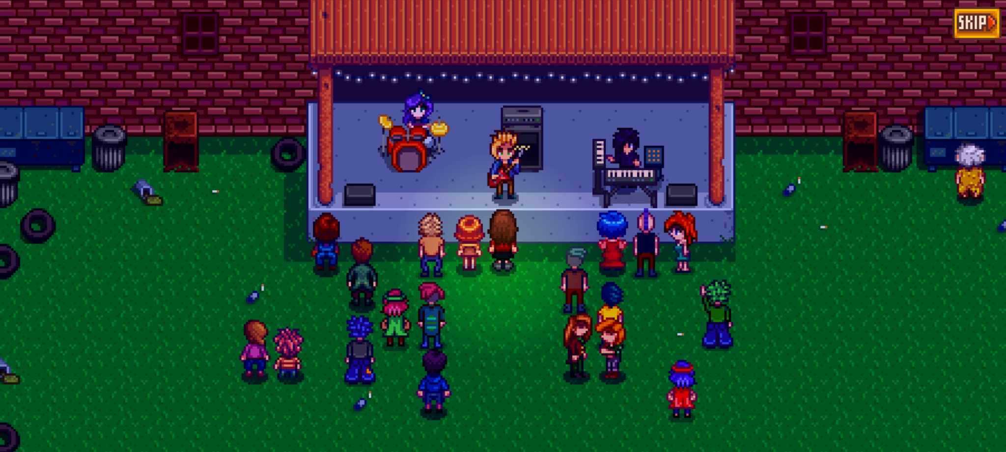 a screenshot of a game with a bunch of people in a yard