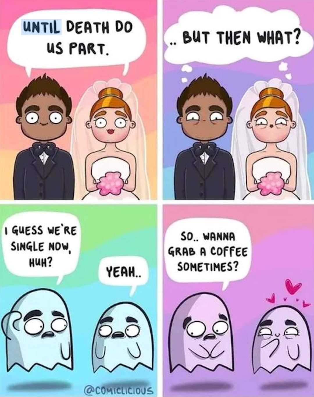 cartoon of a couple getting married and a bride crying