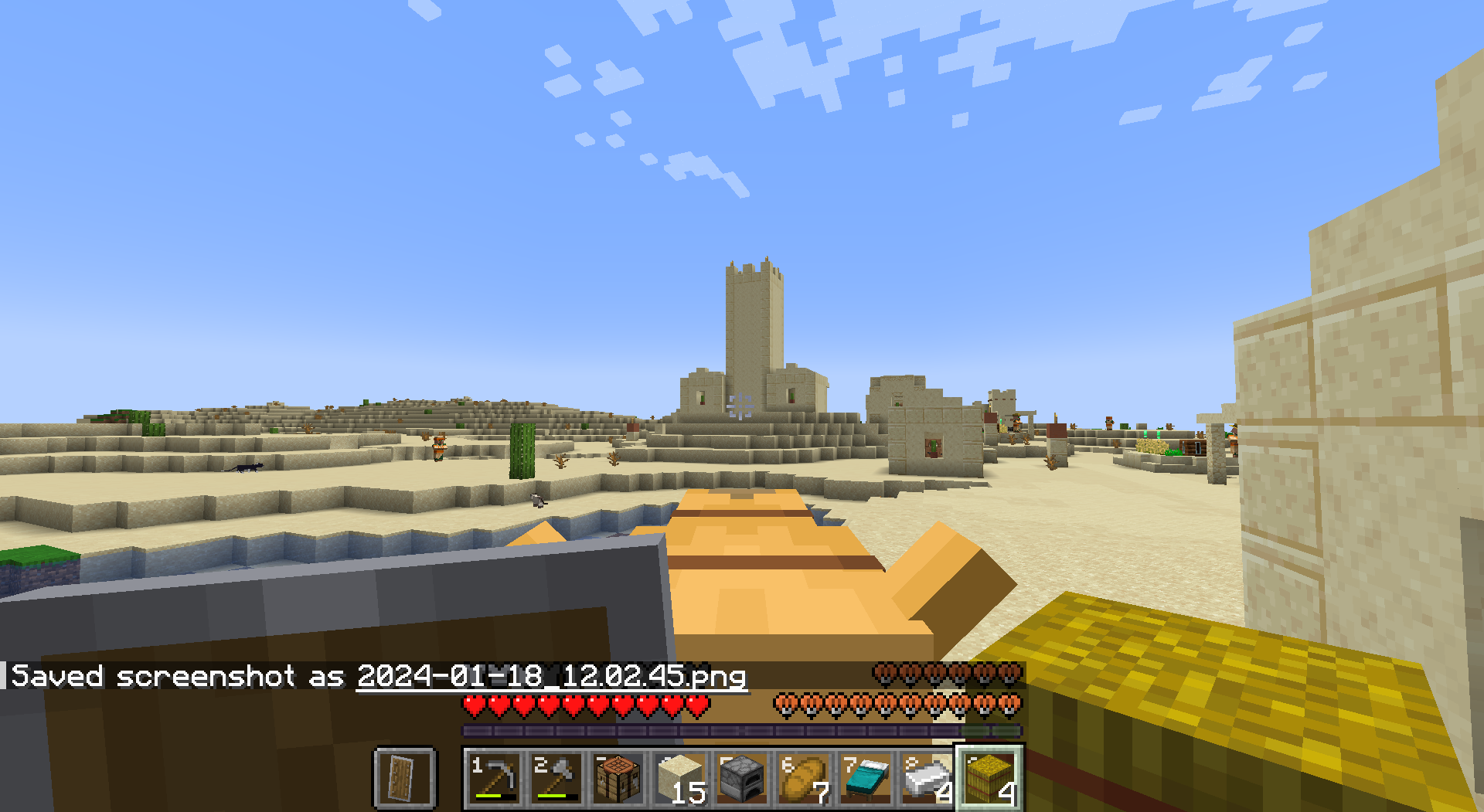 there is a picture of a pixelcraft game with a desert and a castle