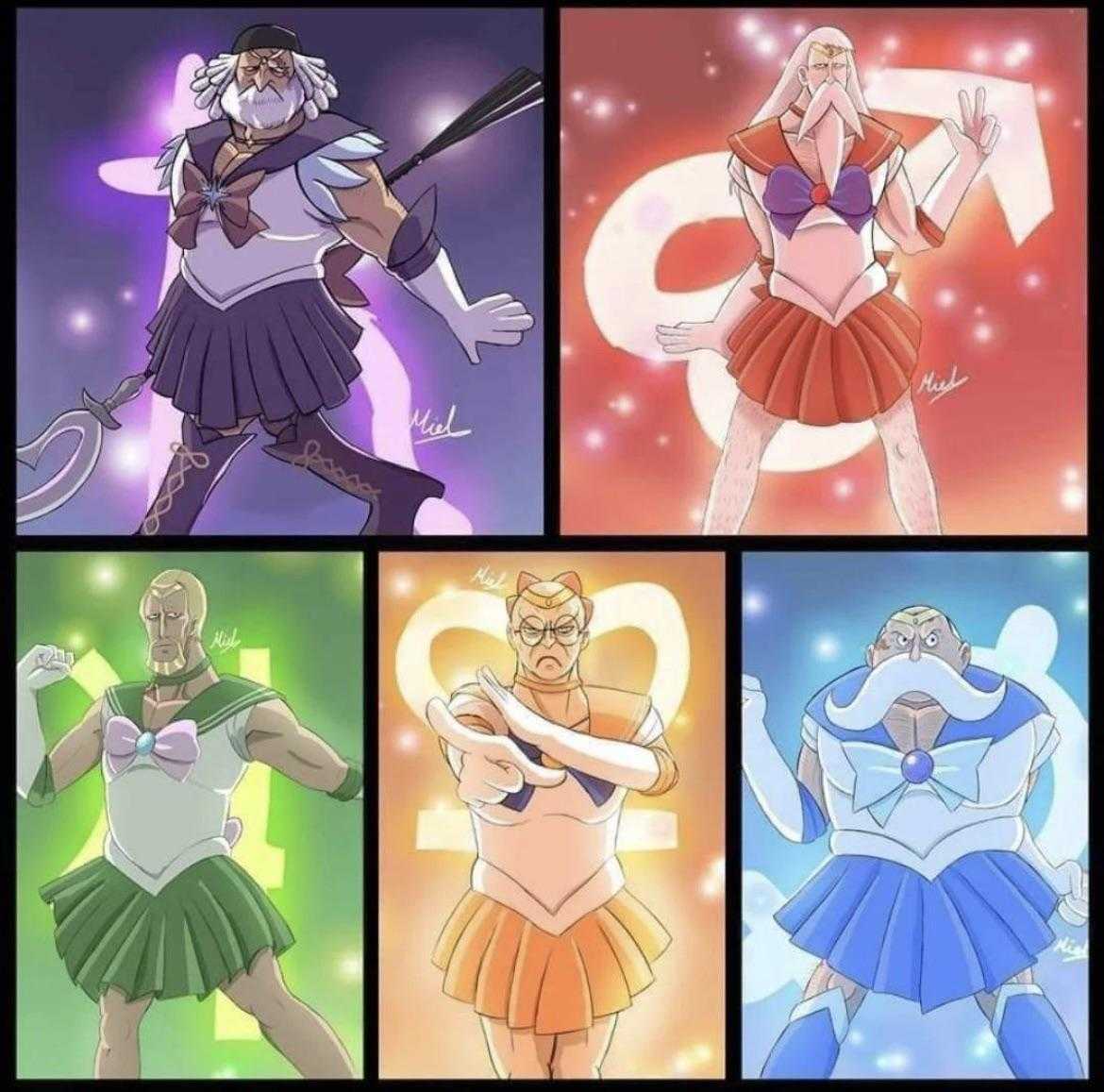 four different pictures of a woman in a sailor suit and a girl in a sailor suit