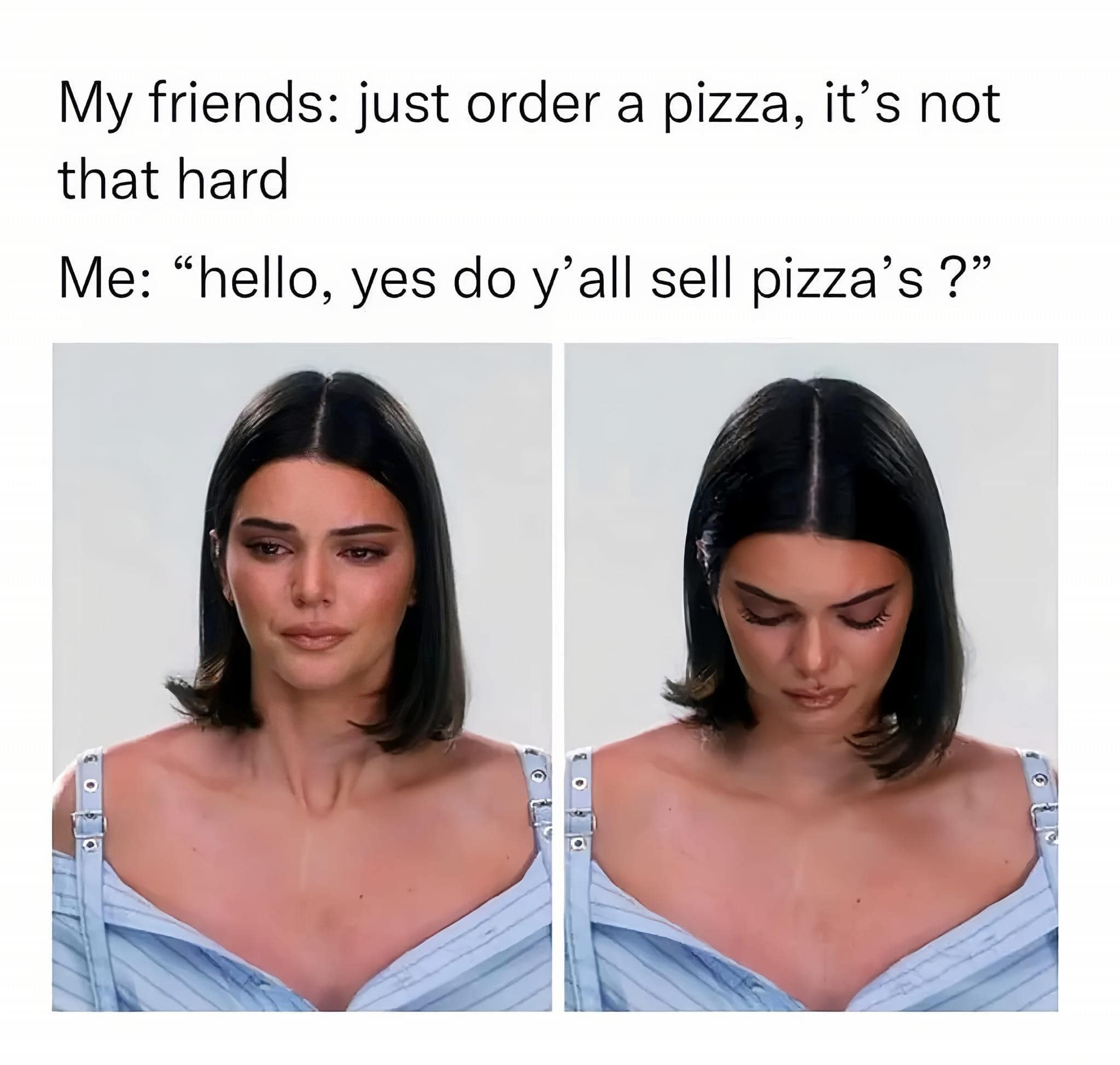 there are two pictures of a woman with a pizza in her mouth