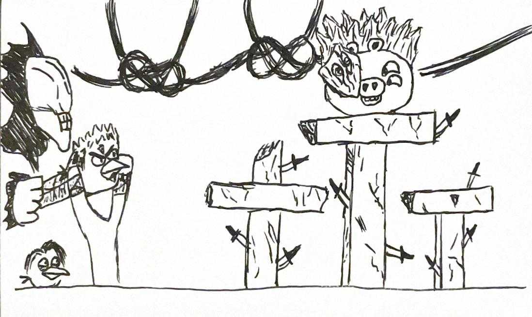 drawing of a cartoon of a man and a woman on a fence