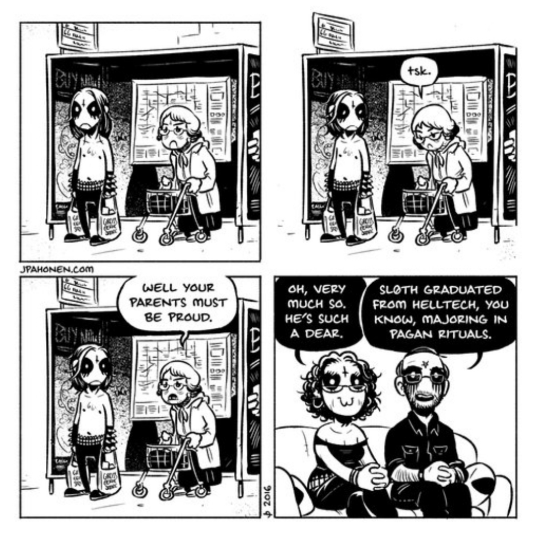 a cartoon of a comic strip with a man and woman talking to each other