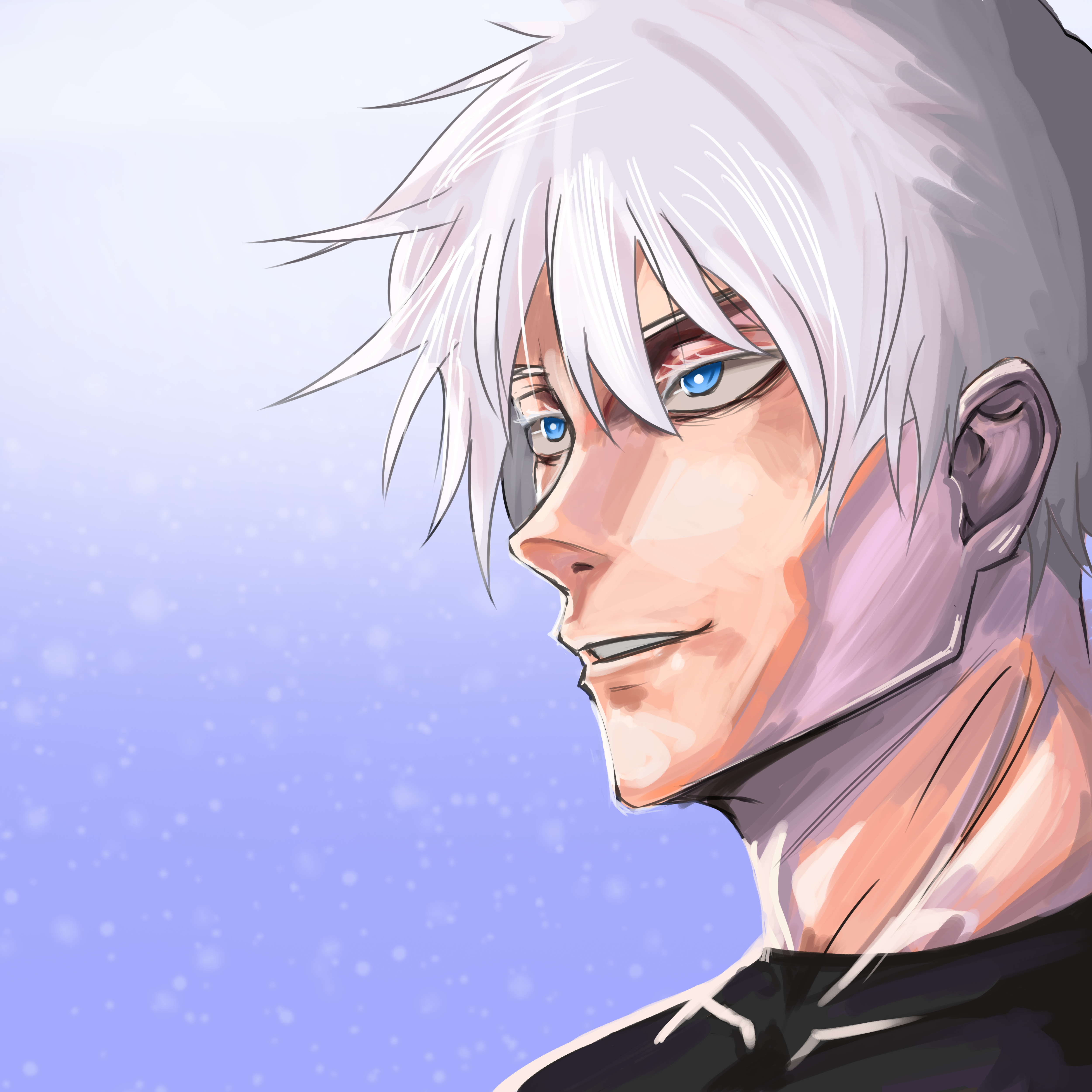 anime - style image of a man with white hair and blue eyes