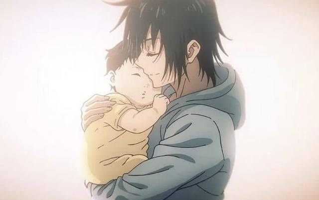 anime image of a man holding a baby in his arms