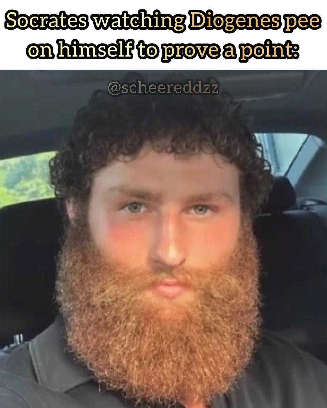 man with a beard sitting in a car with a caption of a picture of a man with a beard