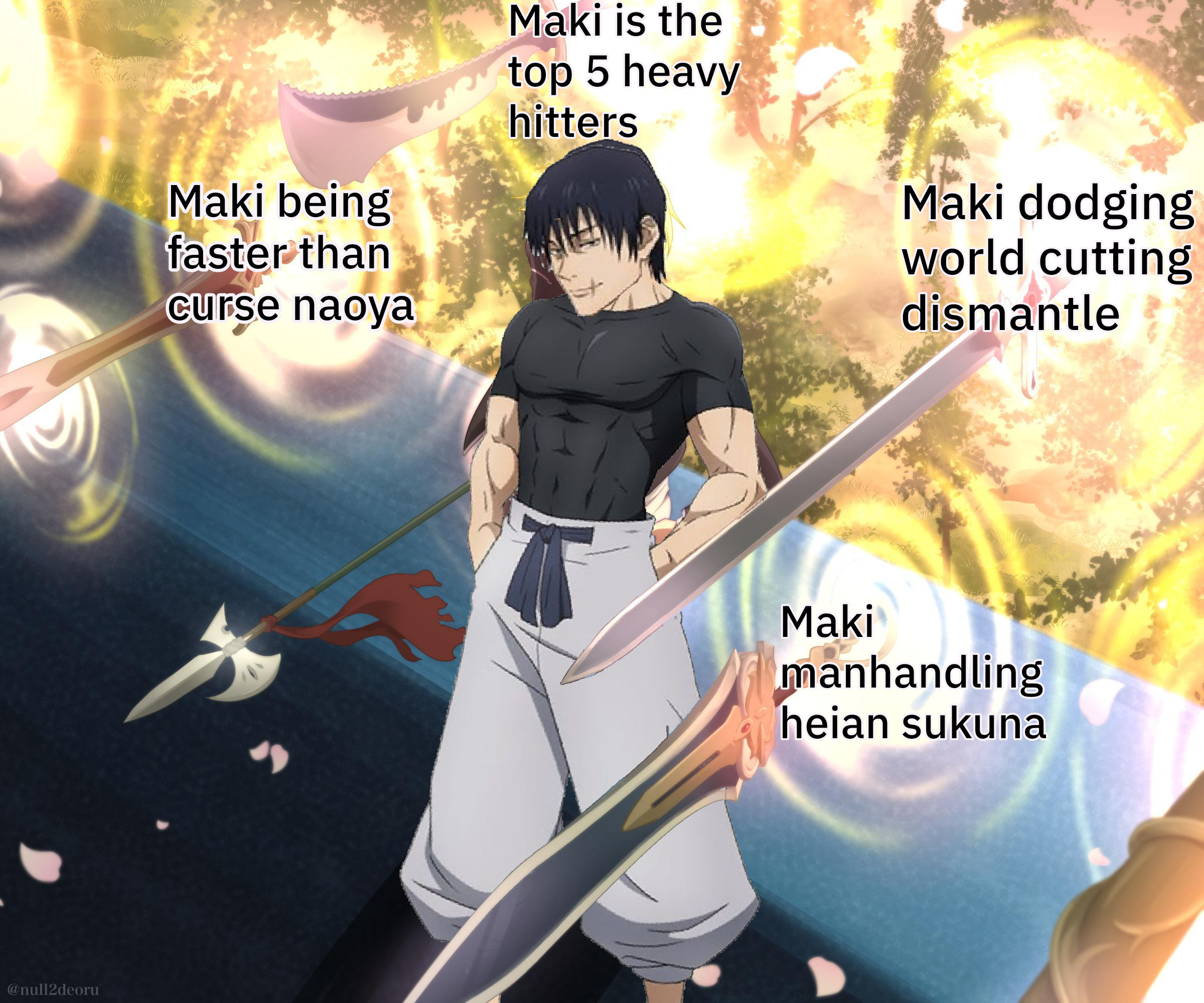 anime characters are standing in front of a fire with a sword