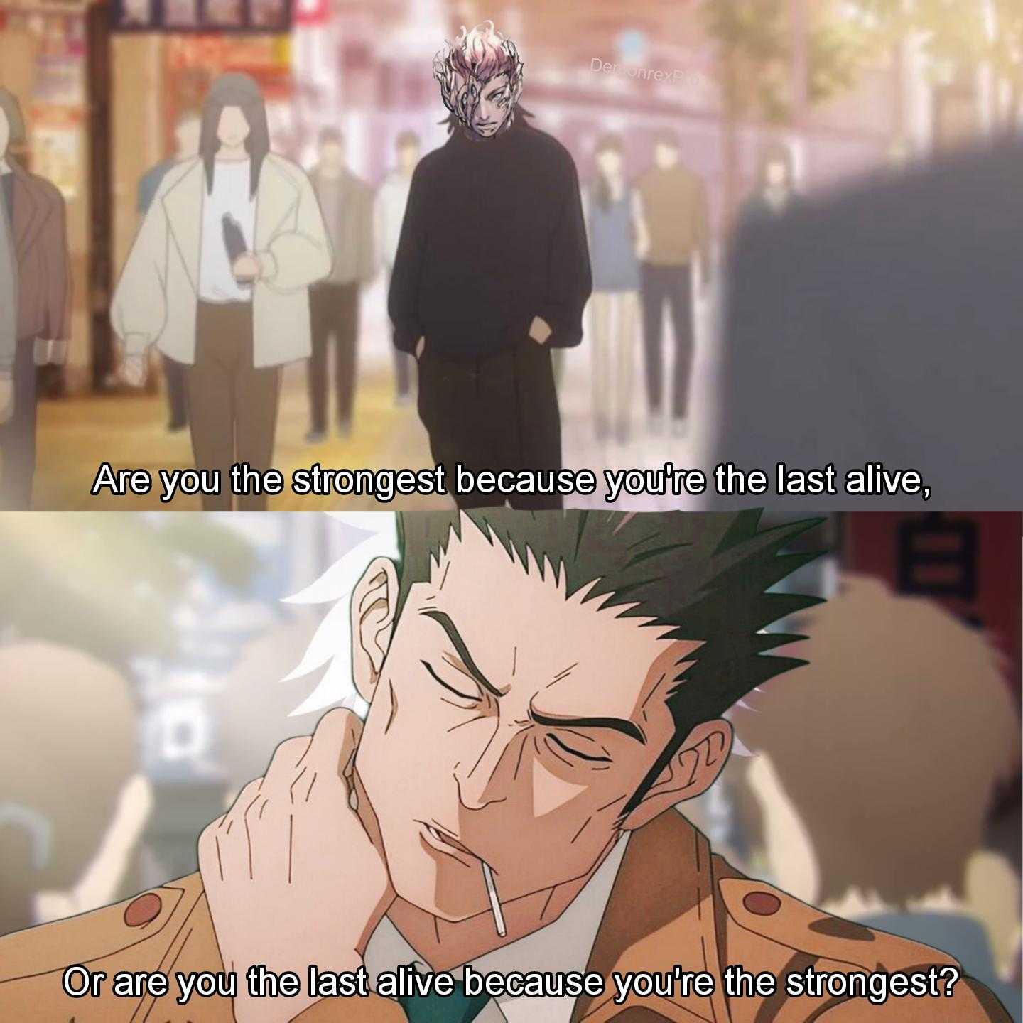 anime guy with a cigarette in his mouth and a quote about the moment