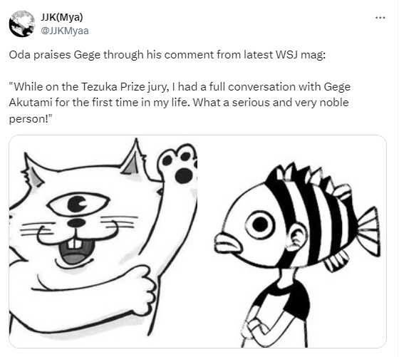 a cartoon drawing of a cat and fish with caption of a person