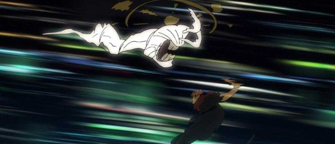 anime scene of a man flying a kite with a dragon on it