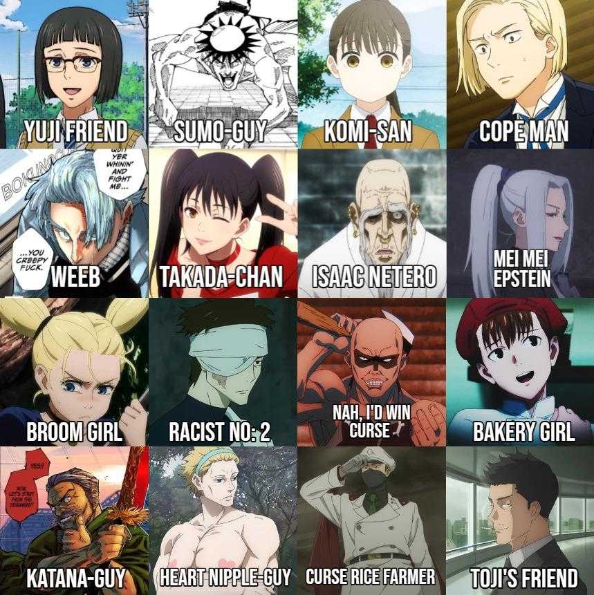 a picture taken from a meme of the many anime characters