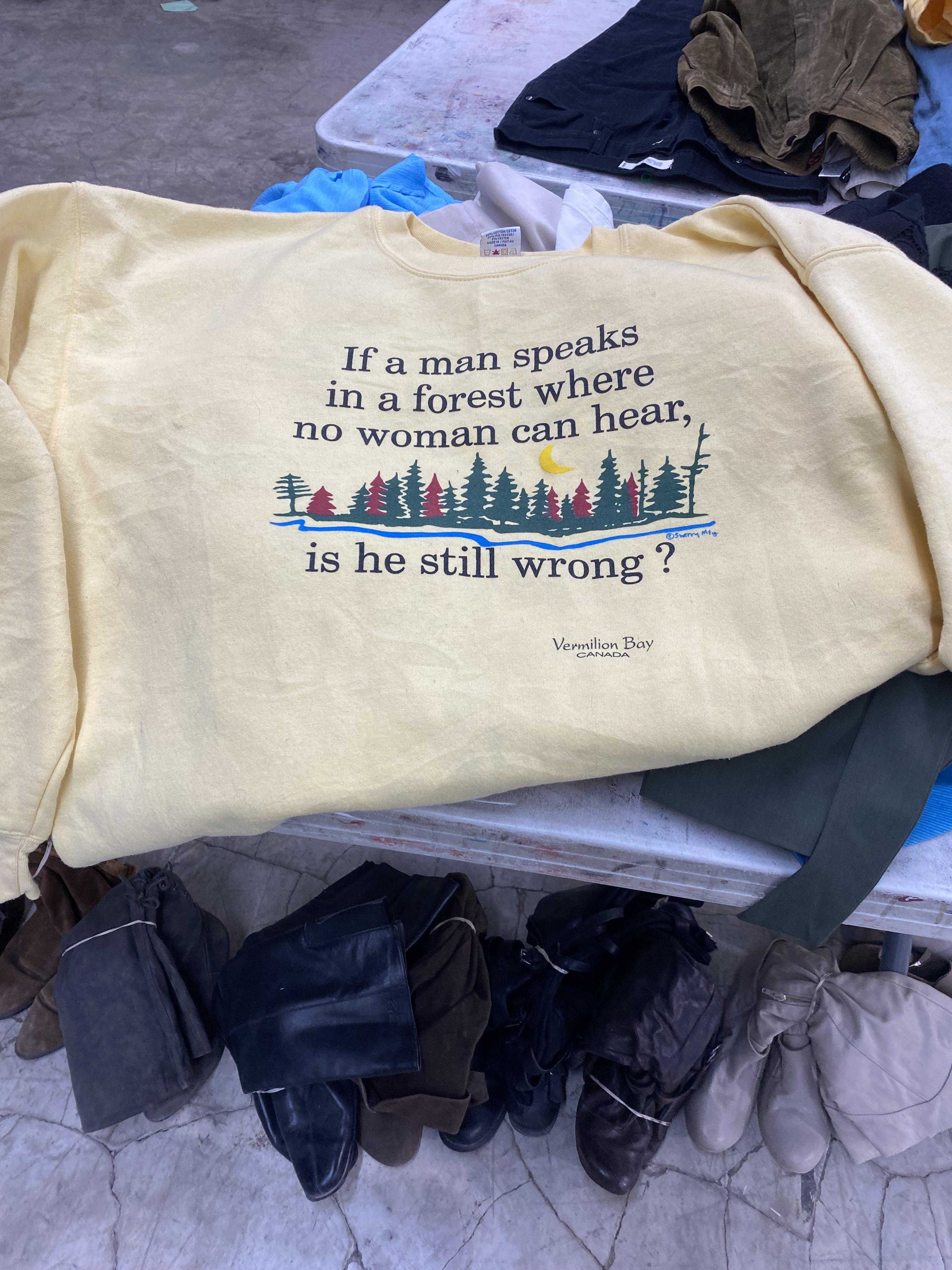 there is a shirt that says if a man speaks in a forest, where no woman can say is he still wrong?