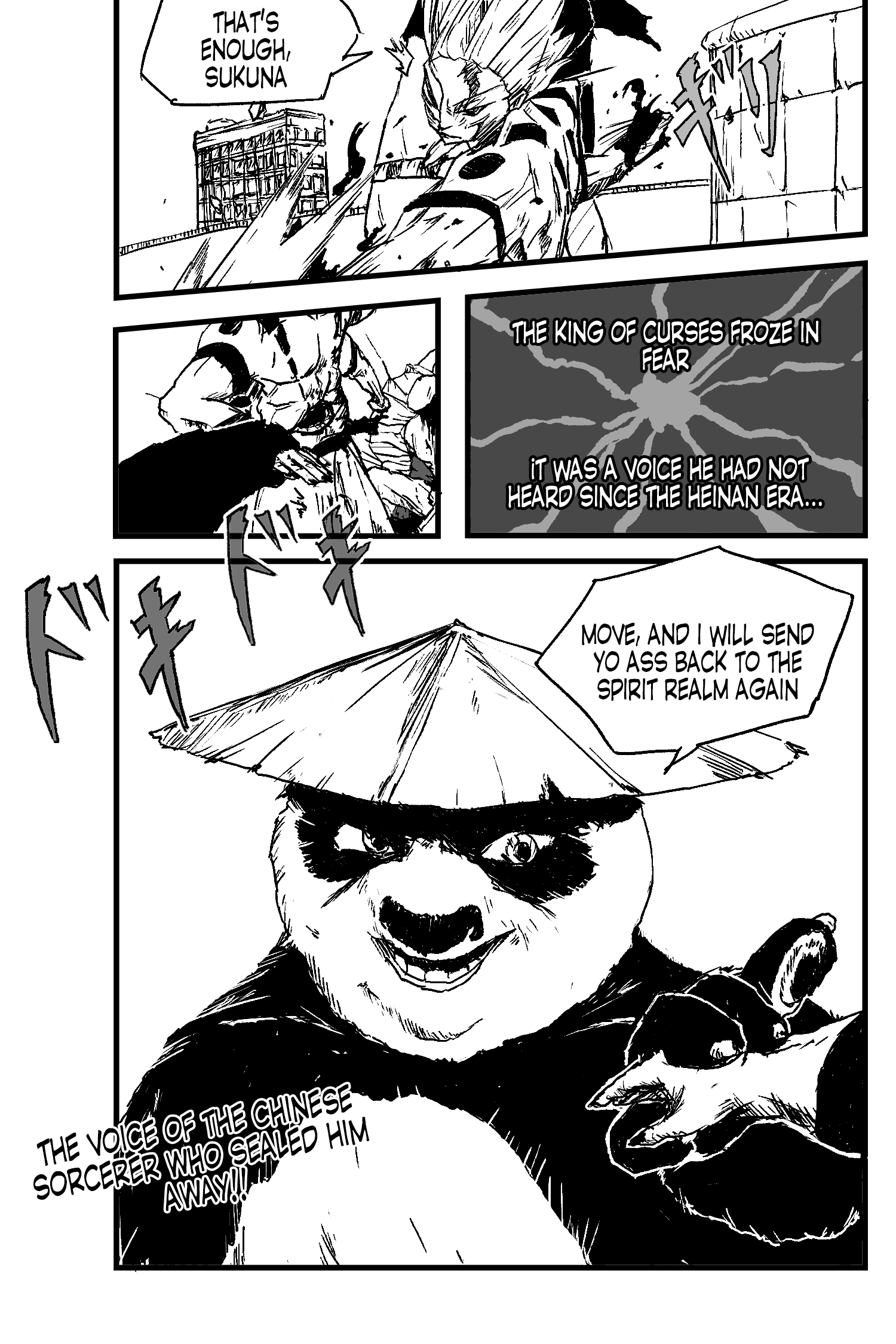 a comic strip with a panda bear and a panda bear in a hat