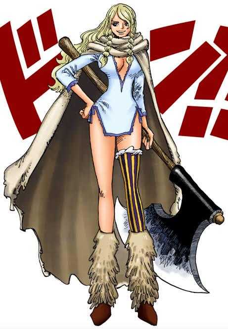 a cartoon of a woman in a costume with a large axe