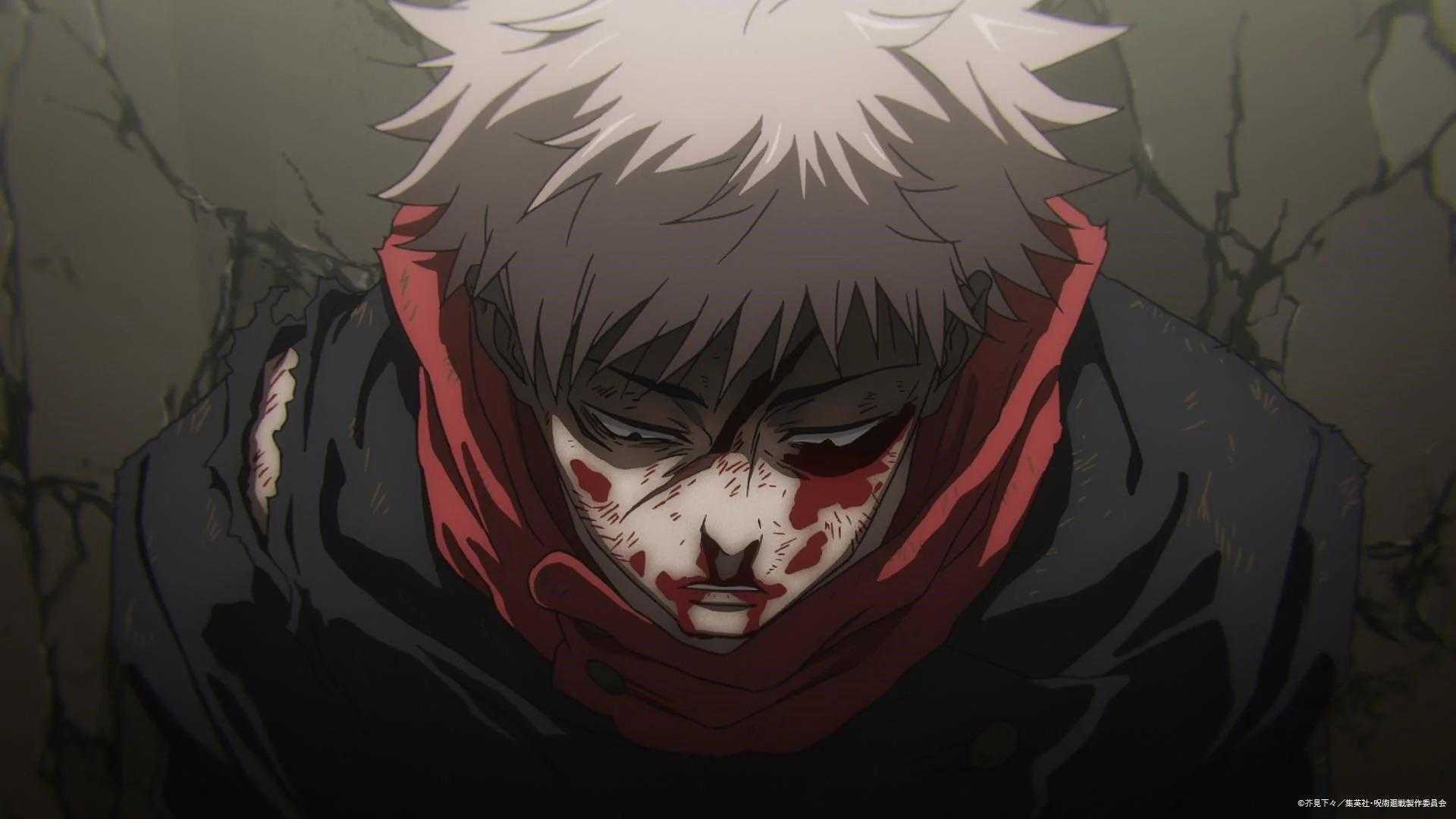 anime character with blood on face and white hair