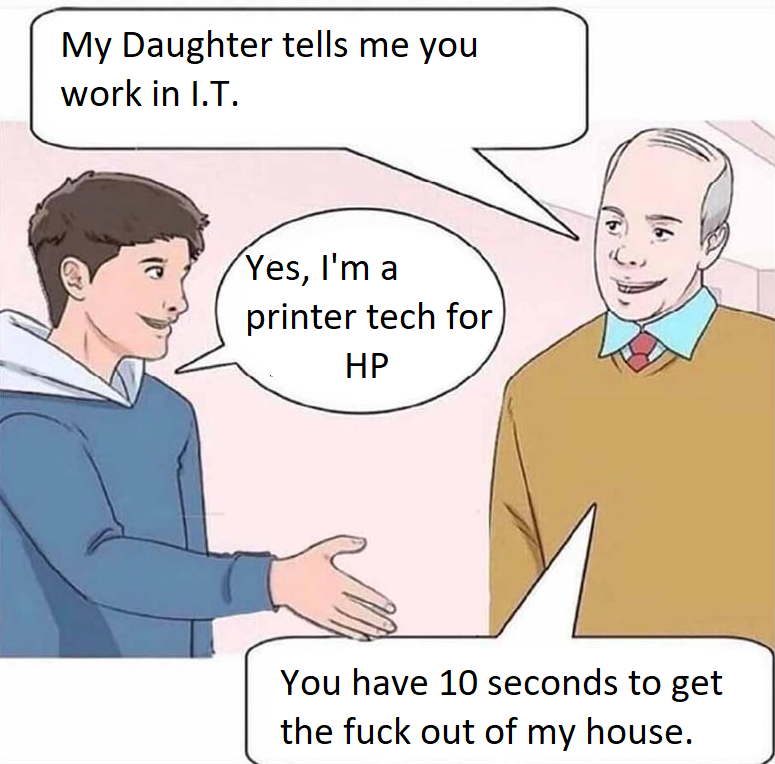 cartoon of a man talking to another man about a printer